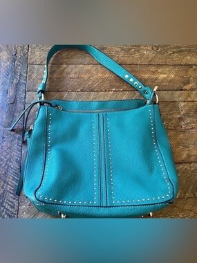 Brand New Women’s Mountain West Teal Studded Leather Shoulder Bag